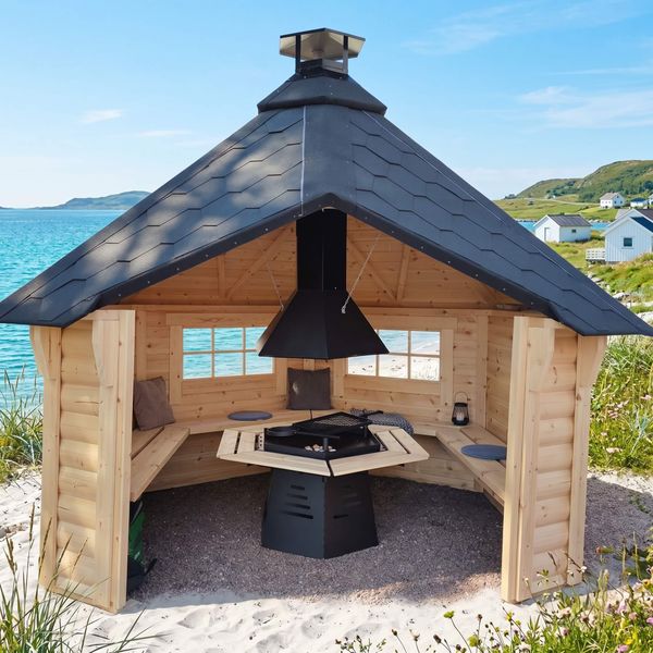 Hovedbilde Gapahuk 6 m2 Royal med grill og benker - Buet vegg