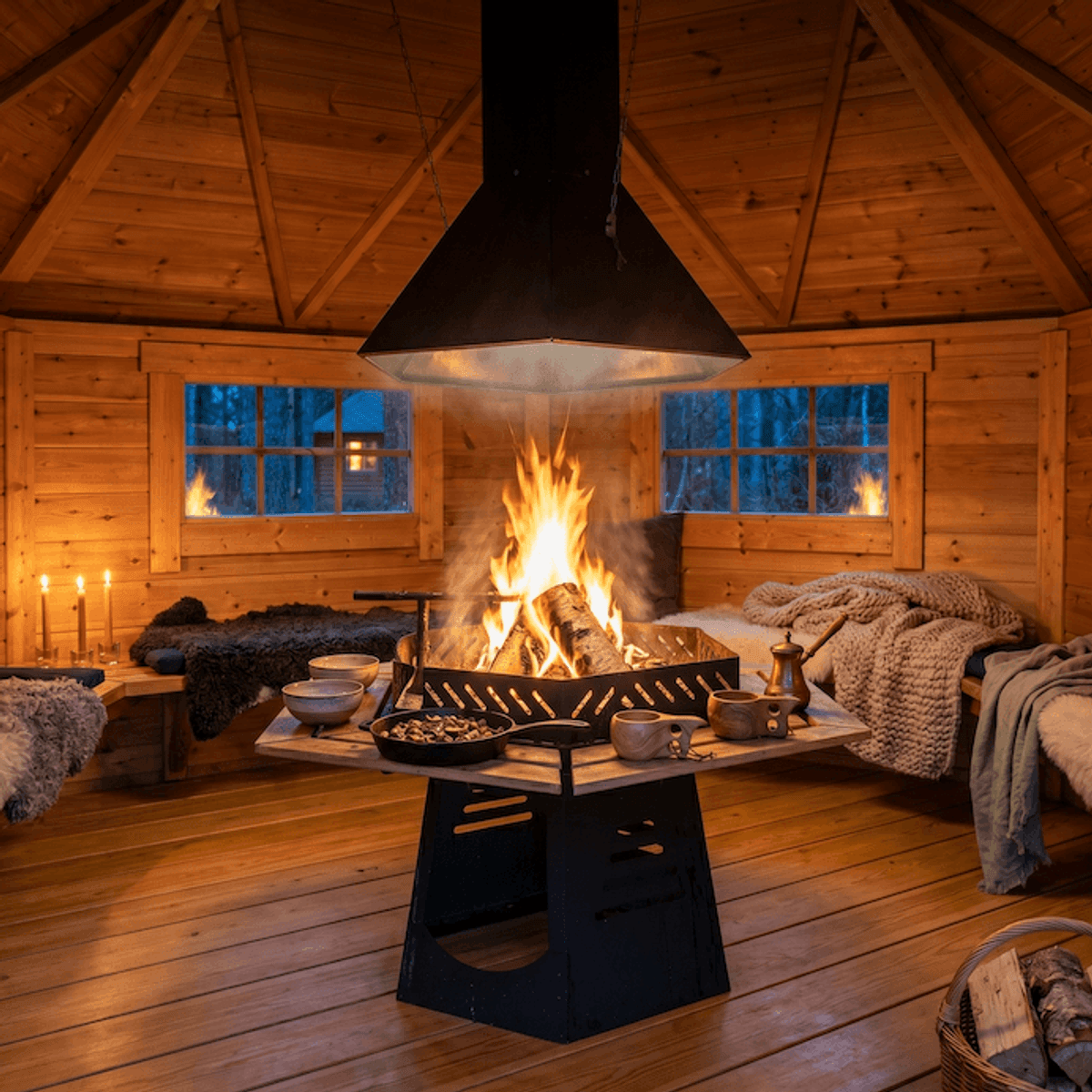 Gapahuk 10 m2 Royal med grill og benker - Buet vegg
