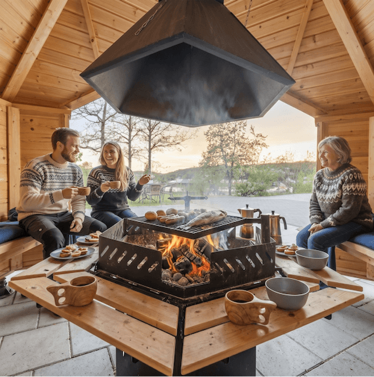Gapahuk 10 m2 Royal med grill og benker - Buet vegg